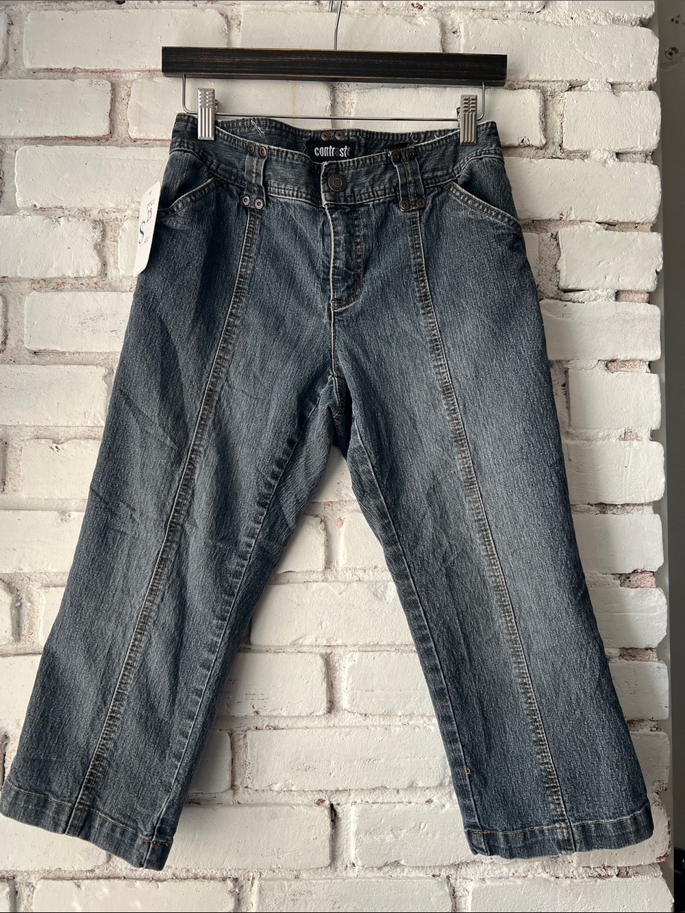 Vintage 90s contrast denim Straight Capri Leg Jeans in Charcoal Blue mid rise